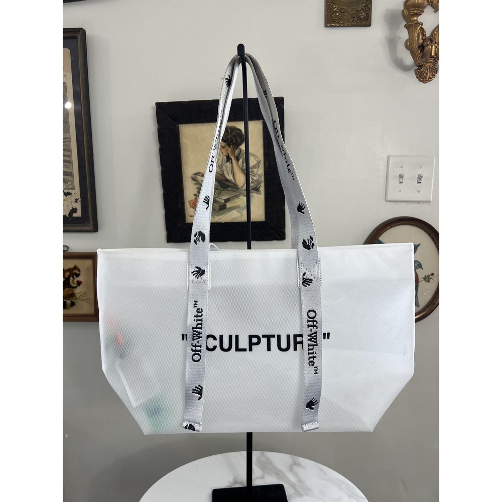 Off-White White Transparent Sculpture Mesh Tote Bag Industrial Straps